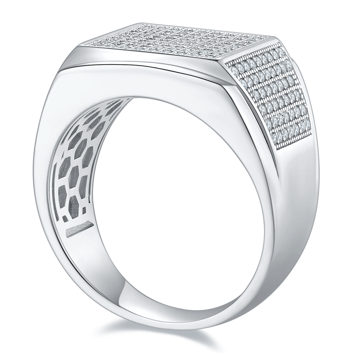 R3878 Luxury Set S925 Silver Plated Platinum Moissanite Diamond Men's Ring, Limestone D-Grade 1.0 Carat